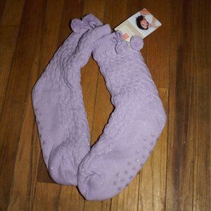 Fleece Lined Lavender Knit Slipper Socks Size L/XL
